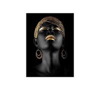 ZHONGYUTONG African Woman Wall Art Prints Black and Gold Canvas Painting Poster Afro American Girl with Blond Hair Wall Decorations for Living Room Bedroom