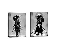 ZHONGYUTONG Black and White Japan Samurai Portrait Canvas Poster Japanese Art Wall Decor Canvas Print Posters for Living Room Frame Ready to Hang (JS-3, 16x24inch)