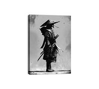 ZHONGYUTONG Black and White Japan Samurai Portrait Canvas Poster Japanese Art Wall Decor Canvas Print Posters for Living Room Frame Ready to Hang (JS-1, 12x18inch)