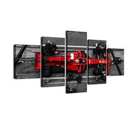 ZHONGYUTONG F1 Car Canvas Poster 5 Piece F1 Ferrari Sebastian Vettel Racing Wall Art Red Supercar Painting Pictures for Living Room Home Bedroom Office Decor Framed (12x16x2,12x24inx2,12x32inx1)