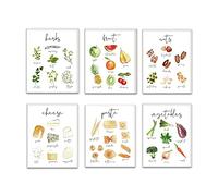 ZHONGYUTONG Funny Kitchen Art Print-Vegetable Cheese Nut Fruit Herbs Pasta Posters Food Chart Colorful Canvas Wall Art Dining Room Pictures Wall Decor Gift for Cooks Chefs Set of 6 (11"x14" Unframed)