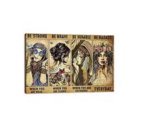 ZHONGYUTONG Inspirational Quote Wall Art Hippie Girls Be Strong Be Brave Be Humble Be Badass Poster Canvas Painting Vintage Girl Picture Home Decor Ready to Hang (16x24inch)