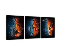 ZHONGYUTONG Music Wall Art Water and Fire Instrument Series Picture Music Note Electric Guitar Saxophone Poster Print Picture Scandinavian Modern Home Decor (3PCS, 16"x24")
