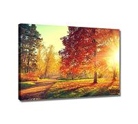 ZHONGYUTONG Sunset Landscape Art Autumn Scenery Wall Decoration Forest Picture Sunset Autumn Scene Fall Trees Abstract Poster Canvas Painting Home Decor (Frame, 12"x18" (30x45cm)