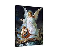 ZHONGYUTONG Vintage Image Guardian Angel and Children Crossing Bridge Wall Decor Religious Canvas Painting Posters Art Print Picture Home Decor Frame Artwork (Guardian Angel -1, 12x18inch)