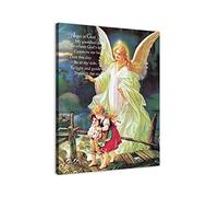 ZHONGYUTONG Vintage Image Guardian Angel and Children Crossing Bridge Wall Decor Religious Canvas Painting Posters Art Print Picture Home Decor Frame Artwork (Guardian Angel -2, 12x18inch)