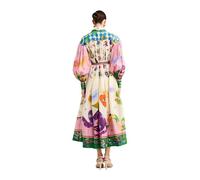 ZHONGZD Women's Graffiti Lantern Sleeve Long Irregular Dress