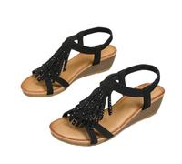 ZHONGZD Women's Wedge Sandals Fashionable Summer Tassel Sandals Comfortable Bohemian Sandals