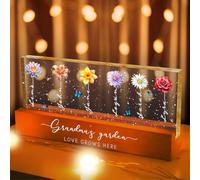 Zhongzhi Custom Grandma's Garden Night Light with Wood Base, Custom Birth Flower 3D Lamp Gift for Grandma, Christmas Mom Lamp Gift (Monochromatic Light,20CM)