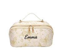 Zhongzhi Personalize Wedding Bridesmaid Pouch, Leather Name Embroidered Makeup Bag,Cosmetic Travel Storage Organizer, Bridal Proposal, White, Classic