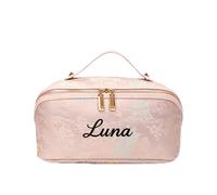 Zhongzhi Personalize Wedding Bridesmaid Pouch, Leather Name Embroidered Makeup Bag,Cosmetic Travel Storage Organizer, Bridal Proposal, Pink, Classic