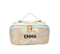Zhongzhi Personalize Wedding Bridesmaid Pouch, Leather Name Embroidered Makeup Bag,Cosmetic Travel Storage Organizer, Bridal Proposal, Blue, Classic