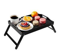 ZHONYEE Bamboo Bed Tray Table with Foldable Legs & Handles - Ideal Breakfast Tray for Sofa & Bed, Perfect for Eating Working Snacking and Laptops - Black