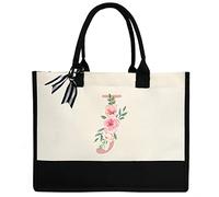 ZHONYEE Initial Canvas Beach Tote Bag Personalized Present Bag for Women Beach Bag with Waterproof Lining Inside for Wedding, Birthday, Holiday, Teacher - Pink J