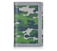 ZHONYEE Teens Cool Wallets for Boys & Girls with Zipper Coin Pocket Card Slot, RFID Trifold Canvas Outdoor Lovely Design Magic Sticker for 12-16 Ages(Green Camouflage)