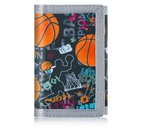 ZHONYEE Teens Cool Wallets for Boys & Girls with Zipper Coin Pocket Card Slot, RFID Trifold Canvas Outdoor Lovely Design Magic Sticker for 12-16 Ages(Alphabet Basketball)