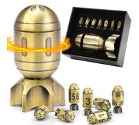 ZHOORQI DND Dice Set with Spinning Missile Dice Container, Polyhedral Metal Dice Bullet Dice for RPG, Dungeons and Dragons Gifts (Bright Bronze)