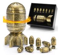 ZHOORQI DND Dice Set with Spinning Missile Dice Container, Polyhedral Metal Dice Bullet Dice for RPG, Dungeons and Dragons Gifts(Retro Bronze)