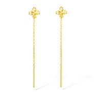 ZHOU LIU FU 18K AU750 Gold Threader Earrings Gold Four Leaf Clover Chain Earring Drop Dangle Earrings Dainty Jewellery for Women Mom Lover Gifts Birthday Anniversary C0921039