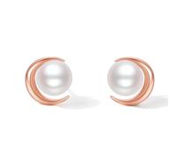ZHOU LIU FU 18K AU750 Rose Gold Earrings Crescent Moon Freshwater Pearl Studs Earring 4.5-5mm Round Pearls Elegant Jewellery for Women Mom Gifts Birthday Valentine Day Anniversary X0913869