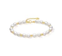 ZHOU LIU FU 18K Gold Chain Bracelet Freshwater Pearl Bead Bracelets Gold Bead Link Bracelet Dainty Jewelry for Women Mom Wife Birthday Anniversary 6.3-7.5"/16-19CM X0713025