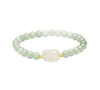 ZHOU LIU FU 18K Gold Stretch Bracelet 750 Gold Pixiu Charm Healing Gemstone Beaded Bracelets for Her Women Mom Daughter Gifts Birthday Anniversary New Year 17/19cm