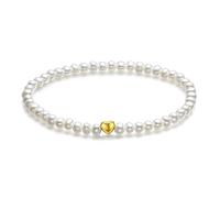 ZHOU LIU FU 18K Gold Stretch Bracelets 750 Real Gold Freshwater Pearls Beaded Bracelet 4.3mm Heart Charm Jewellery for Women Mom Daughter Lady Bride Birthday Anniversary Wedding Gifts 17cm