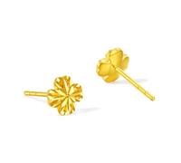 ZHOU LIU FU 18K Gold Stud Earrings Four Leaf Lucky Clover Flower Earrings Floral Studs Cute Small Tiny Dainty Jewellery for Women Mom Daughter Gifts Birthday Anniversary C0913580
