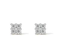 ZHOU LIU FU 18K White Gold Diamond Stud Earrings Square AU750 White Gold Earring Studs Jewellery for Women Wife Bride Gifts Wedding Party Anniversary Birthday W0912157