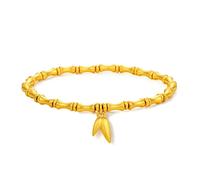 ZHOU LIU FU 24CT Gold Charm Bracelet Bamboo Leaf Gold Adjustable Bracelets Jewellery for Women Mom Daughter Christmas Birthday 17cm A1911403