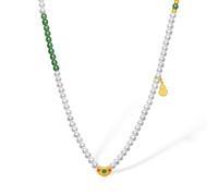 ZHOU LIU FU 24CT Gold Necklace Freshwater Pearls Green Jade Beaded Necklaces Lucky Ruyi Gourd Charm Necklace Jewellery for Her Women Mom Birthday Anniversary 40+5cm X0514013