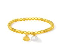 ZHOU LIU FU 24ct Solid Gold Beaded Bracelets White Jade Lucky Lotus Seedpod Stretch Bracelet Pure Gold Shell Charm Bracelet Fashion Jewelry for Women Wife Mom 6.3" Y1913654