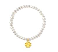 ZHOU LIU FU 24K Gold Beaded Bracelets Freshwater Pearls Stretch Bracelet Lucky Clover Charm Dainty Jewellery for Women Mom Lover Gifts Birthday Anniversary 17cm X1922209
