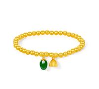 ZHOU LIU FU 24K Gold Beaded Bracelets Green Jade Gemstone Golden Lotus Seed Pod Charm Stretch Bracelet Healing Jewellery for Women Wife Mom Gifts Birthday Anniversary 16cm