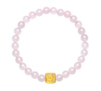 ZHOU LIU FU 24K Gold Beaded Bracelets Monkey Zodiac Animal Charm Bracelet Rose Quartz Beads Stackable Gold Jewellery for Women Daughter New Year Birthday Gifts 17cm/6.7" A1914302