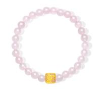 ZHOU LIU FU 24K Gold Beaded Bracelets Ox Zodiac Animal Charm Bracelet Rose Quartz Beads Stackable Gold Jewellery for Women Daughter New Year Birthday Gifts 17cm/6.7" A1914295
