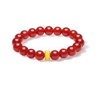 ZHOU LIU FU 24K Gold Bracelets Red Agate Beaded Bracelet Six True Words Mantra Charms Stretch Protection Charm Link Spiritual Jewellery for Couple Women Birthday Gift 7.5"/19cm A1914663