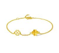 ZHOU LIU FU 24K Gold Chain Bracelet Lucky Clover Charm Gold Link Bracelets Four-Leaf Clover Jewellery for Women Wife Mom Bride Gifts Wedding Valentine Birthday Anniversary 19cm A0711666