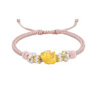 ZHOU LIU FU 24K Gold Charm Bracelet Enamel Monkey Bracelets 12 Chinese Zodiac Pink Braided Cute Animal Gold Jewellery for Women Daughter New Year Birthday Gifts 16+6cm/6.3+2.36" A1714110
