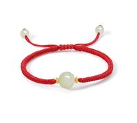 ZHOU LIU FU 24K Gold Charm Bracelet Green Jade Red Bracelets Lotus Charms Braided Cute Jewellery for Women Men Wife Birthday Anniversary 6.3-8.7"(16+6cm) Y1721708