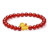 ZHOU LIU FU 24K Gold Charm Bracelets Horse Zodiac Agate Beaded Bracelet Fortune Coin Stretch Bracelet Healing Jewellery for Women Mom Lover Birthday Anniversary 6.7"/17CM A1916283