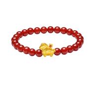 ZHOU LIU FU 24K Gold Charm Bracelets Horse Zodiac Animal Red Agate Beads Stretch Beaded Bracelet Healing Jewellery for Women Mom Daughter Birthday Anniversary 6.7"/17CM A1916284