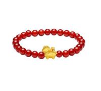 ZHOU LIU FU 24K Gold Charm Bracelets Lucky Horse Zodiac Red Agate Beads Stretch Beaded Bracelet Healing Jewellery for Women Mom Lover Birthday Anniversary 6.7"/17CM A1916287