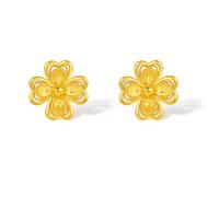 ZHOU LIU FU 24K Gold Earrings Four Clover Studs Earring Small Four Petals Gold Flower Stud Wedding Jewellery for Women Bride Her Birthday Engagement Anniversary A0922047