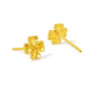 ZHOU LIU FU 24K Gold Earrings Four Leaf Clover Earrings Lucky Studs Earring Golden Floral Jewellery for Women Wife Mom Gifts Birthday Anniversary Mother Day A0924125