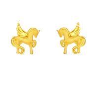 ZHOU LIU FU 24K Gold Earrings Pegasus Stud Earring Cute Tiny Dainty Symmetry Post Pierced Studs Gold Jewellery for Women Daughter Gifts Birthday Anniversary A0915547