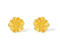ZHOU LIU FU 24K Gold Flower Earrings Small Floral Studs Cute Tiny Peach Blossoms Stud Gold Jewellery for Women Bride Mother Gifts Wedding Birthday Anniversary A0922054