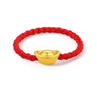 ZHOU LIU FU 24K Gold Ingot Rings Stackable Ring Red Braided Rope Blessing Jewellery for Women Daughter Her Lover Gift New Year Anniversary Birthday Size: 15.5(48.7)-18.3(57.5) A0111208