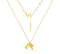ZHOU LIU FU 24K Gold Necklaces Gold Bell Pendant Necklace Abacus Chain Necklace Dainty Jewellery for Women Her Birthday Anniversary Valentines 15.7-17.7"/40+5CM A0615183