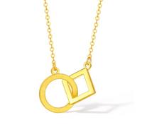 ZHOU LIU FU 24K Gold Necklaces Real Gold Circle Square Pendant Necklace Round Chain Necklace Dainty Jewelry for Women Her Birthday Anniversary Valentines Gifts 15.7-17.7"/40+5CM A0613833